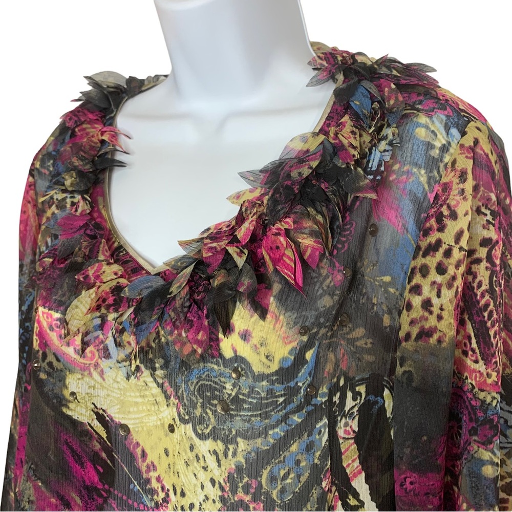 SIMONTON SAYS Paisley Animal Print Popover Top Sz L - Picture 7 of 11